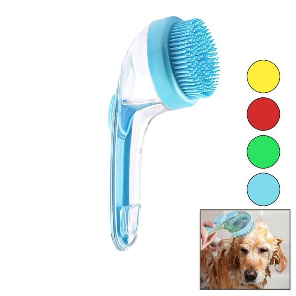 Kedi - Köpek - Evcil Hayvan Yıkamafırçası Silikon Şampuan Hazneli - Mika Kristalplastik Sap
