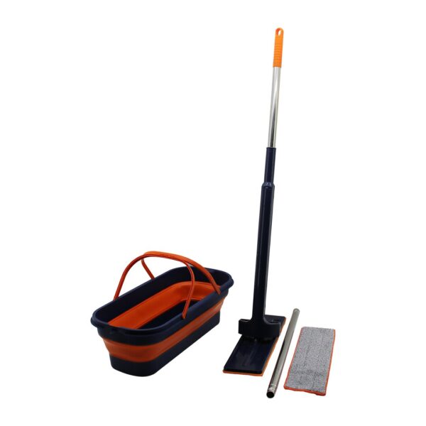 Kendinden Sıkmalı Katlanır - Tekerli Kovalı Mop Seti Yedek Bezli360° Başlık - 11.5x41cm- Sap:130cm