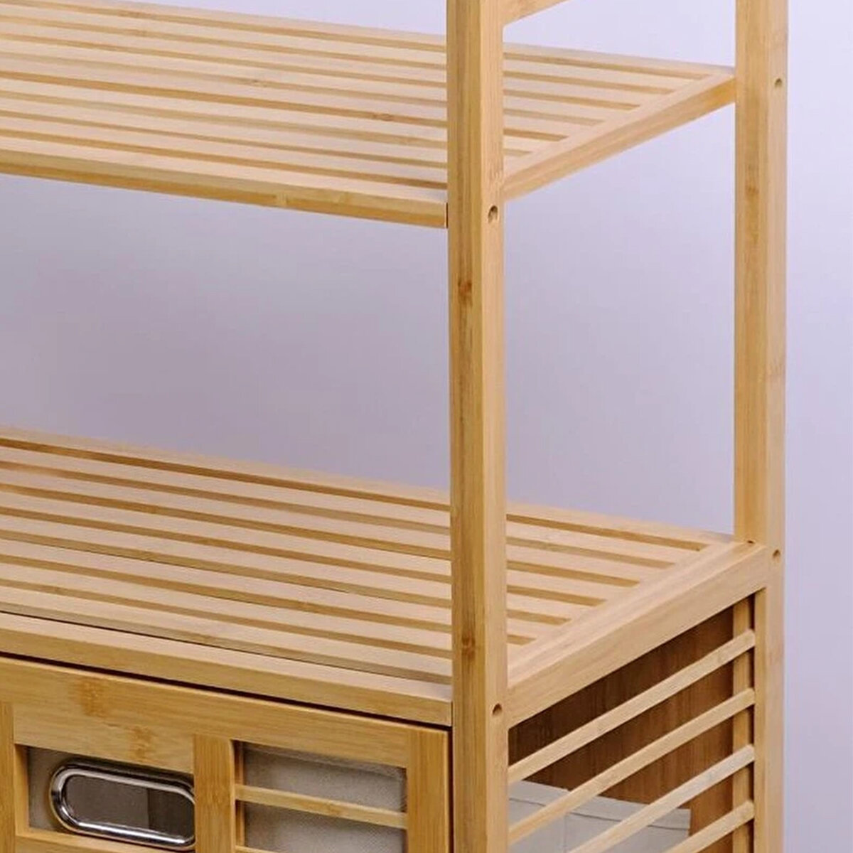 Kirli 2 Kat Organizer Raflı - 2 Bölmeli Önden Çek Aç Kalın Ahşap Bambu Kirli Çamaşır Sepeti 80x33x87cm