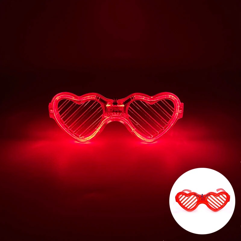 Kırmızı LED Işıklı Kalp Gözlük – 3 Modlu Parti - Glow Gözlüğü