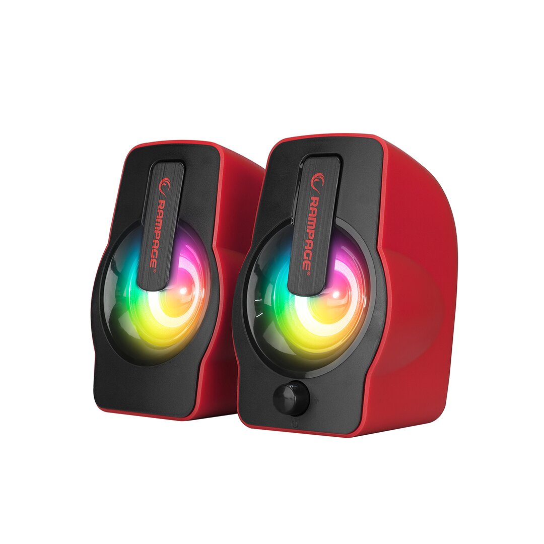 Kırmızı - RGB Işıklı 1+1 Hoparlör Speakaer Set USB Kablo 2.0 Multimedya - 6 W