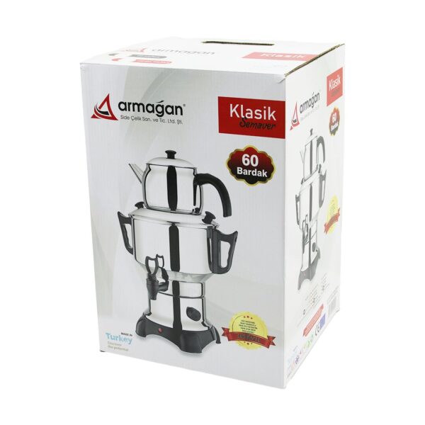 Klasik Çay Seti - Demlik - Su Kazanı Elektrikli Semaver 60 Bardak 6 lt - Tek Musluk 1500 W Gizli Rezistans