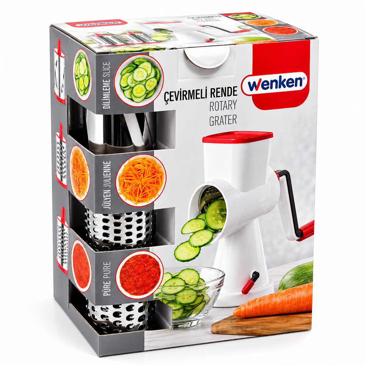 Kollu - Çevirmeli Değirmen - Rende Doğrayıcı Set Dilimleme Aparatı - Kalın-İnce Rende Ur-3369
