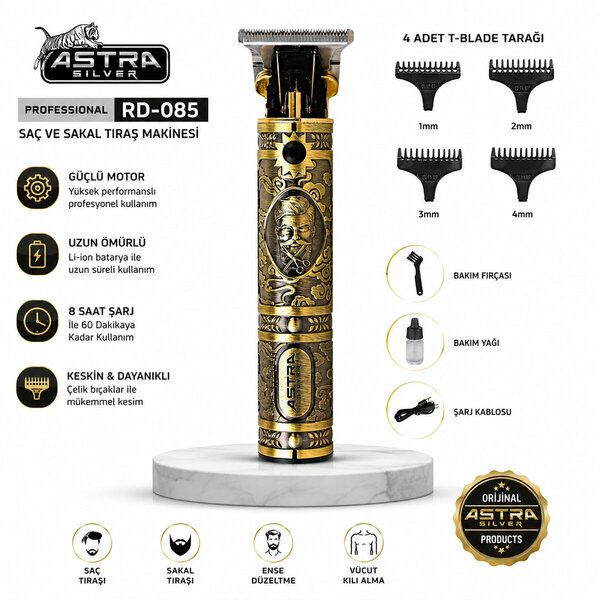 Komple Metal Saç Sakal Traş Makinesi USB Şarjlı - T Bıçak - Rd-085