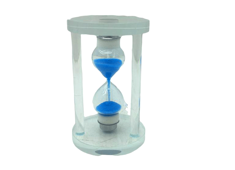 Küçük Cam Kum Saati Cam Standlı 5 Dakika Zamanlı - Çap: 5.8 cm - Yükseklik: 9.8 cm