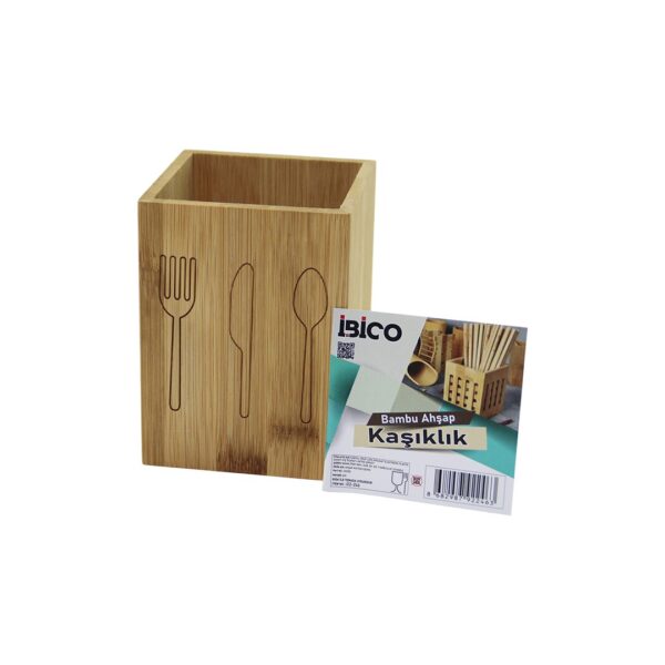 Küçük Kare - 9x9cm Ahşap Bambu Kaşıklık Organizer