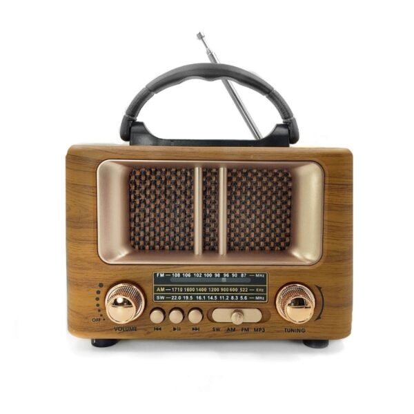 Küçük Mini Boy Retro Ahşap Tasarım Bluetooth Hoparlörlü Radyo – FM/AM Destekli, Şarjlı ve Taşınabilir Radyo NS-8108