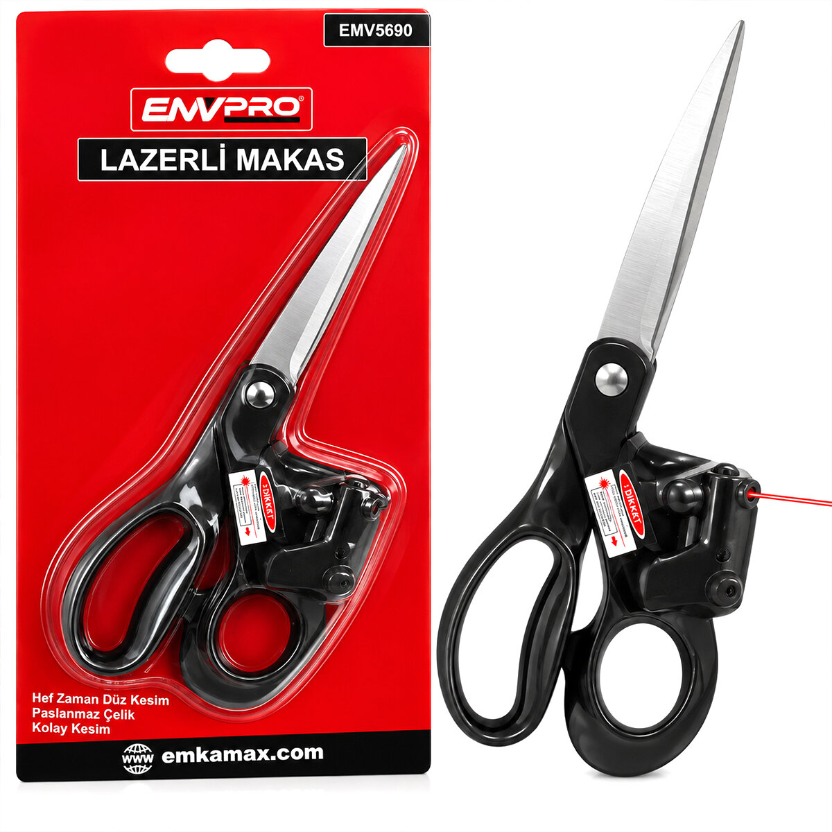 Lazerli Terzi Makas Pilli Kırmız Lazer Plastik Saplı Emv-5690