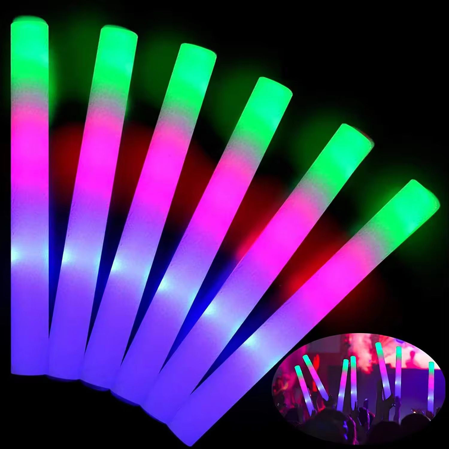 Led Işıklı 3 Modlu Kauçuk Işıklı Sünger Parti Çubuk Sopa - 46 cm (6’lı Paket)