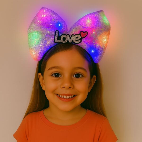 LED Işıklı Love Yazılı Mor Fiyonk Taç – Kız Çocuk Parti Tacı