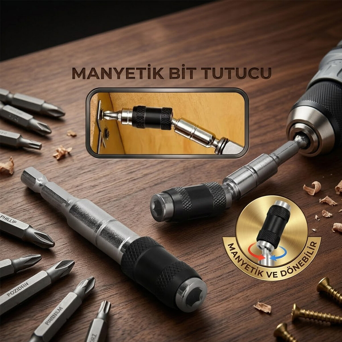 Mafsallı Manyetik Bits Tutucu 1/4 Döner Başlık - 0-20°