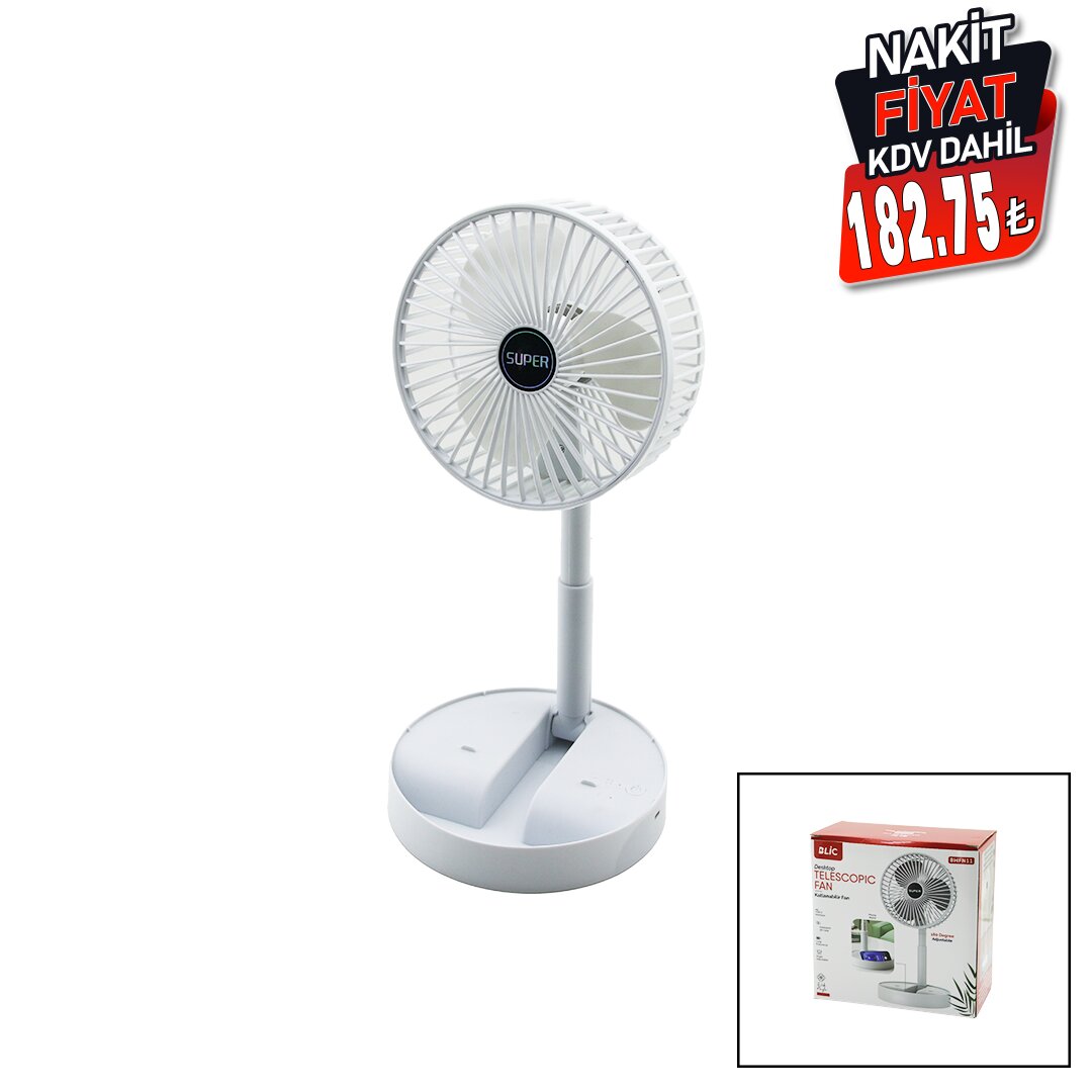 Masa Üstü Vantilatör USB Şarjlı Katlanır Fan - 16.4 cm - Uzayan Ayak - 12.5-19 cm 180 Derece Dönebilen Telefonluklu Bwfn-11