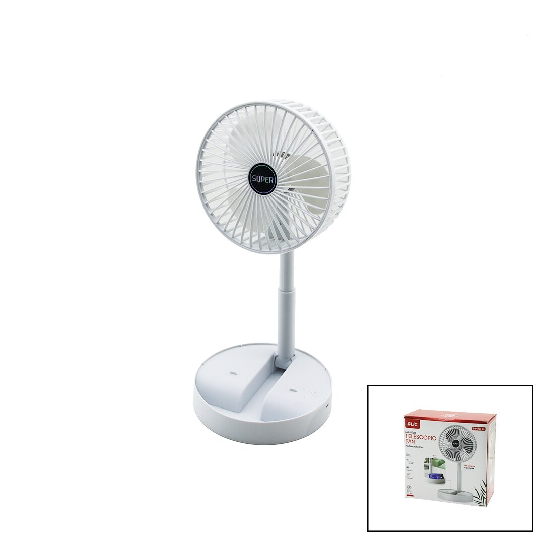 Masa Üstü Vantilatör USB Şarjlı Katlanır Fan - 16.4 cm - Uzayan Ayak - 12.5-19 cm 180 Derece Dönebilen Telefonluklu Bwfn-11