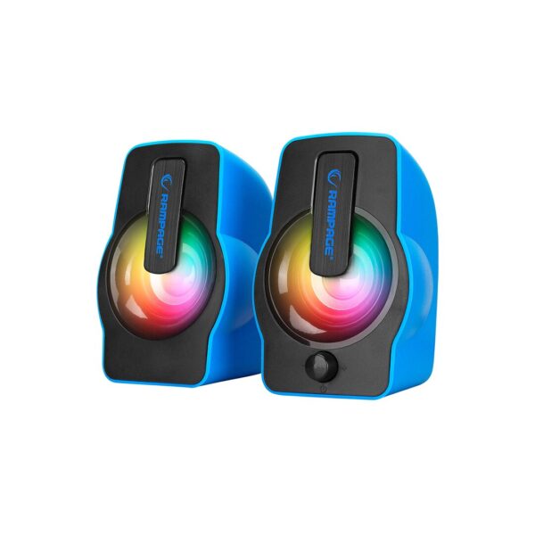 Mavi - RGB Işıklı 1+1 Hoparlör Speakaer Set USB Kablo 2.0 Multimedya - 6 W