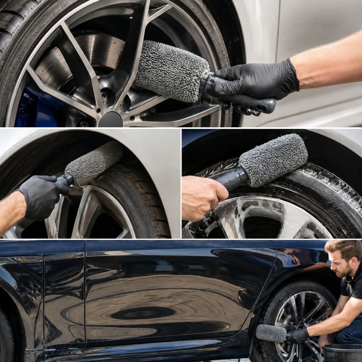 Mikrofiber Jant Temizleme Fırçası Yumuşak Çizmez Saplı Araba Motosiklet Lastik Yıkama Bakım Süngeri