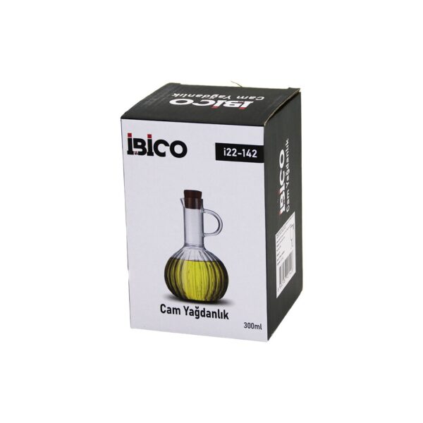 Mini Cam Yağdanlık Çizgili Desen 300 ml Ahşap Bambu Mantar Tıpa