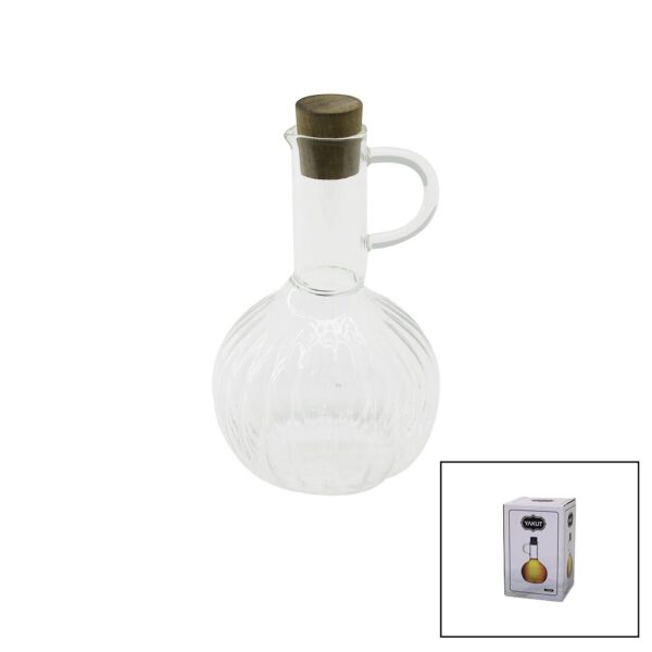Mini Cam Yağdanlık Çizgili Desen 300 ml Ahşap Bambu Mantar Tıpa