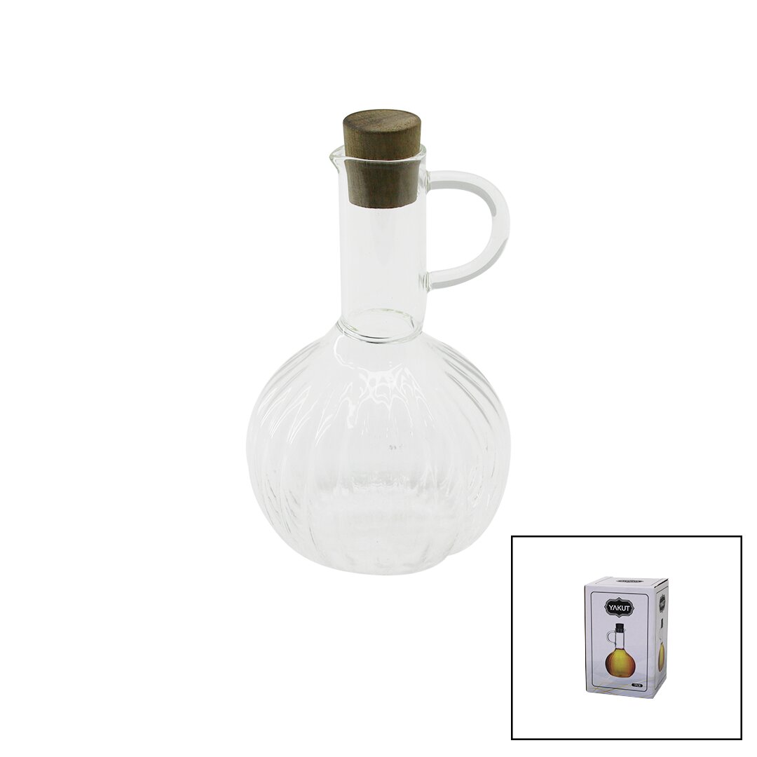 Mini Cam Yağdanlık Çizgili Desen 300 ml Ahşap Bambu Mantar Tıpa