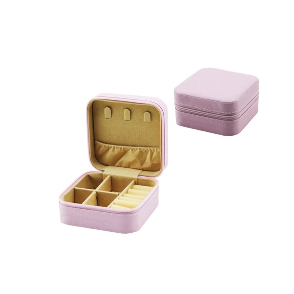 Mini Fermuarlı Takı Kutusu - Çanta Suni Deri 4 Bölme+6 Yüzüklük+3 Küpelik+file - 10x10cm - Y:5cm