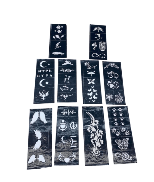 Mix Desen 8x20cm Tüp Kına Desen Çıkartma Şablonu 10 Parça