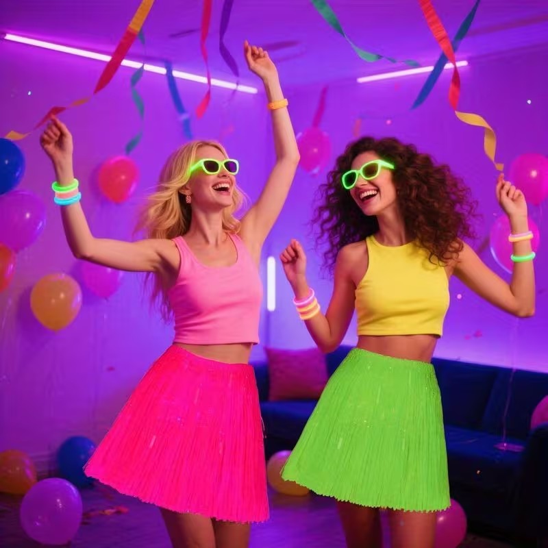Neon Pembe Hawaii Parti Eteği 40 cm