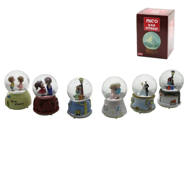 Orta Boy - 8 cm Pilli - Işıklı Müzikli Kar Küresi Cam İnsan Figürlü - Desen Mix Renkli Herhangi Bir Tanesi Gönderilir