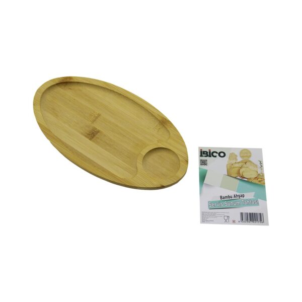 Oval 2 Bölmeli - 1+1 Ahşap Bambu Servis Sunum Tepsi - Tahtası Mini Tepsi 25 X 14 X 1.4 cm