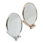 Oval 6.5 İnç - 16.5x13cm Makyaj Aynası Çift Taraflı Bronz - Gümüş Pls.çerçeve Katlanır Ayaklı