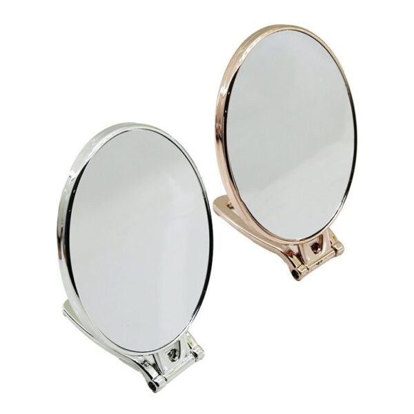 Oval 6.5 İnç - 16.5x13cm Makyaj Aynası Çift Taraflı Bronz - Gümüş Pls.çerçeve Katlanır Ayaklı