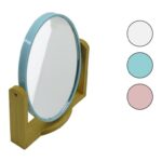Oval 8 İnç - 20.5x15.5cm Ahşap Bambu Ayaklı Makyaj Aynası Çift Taraflı Renkli Plastik Çerçeve
