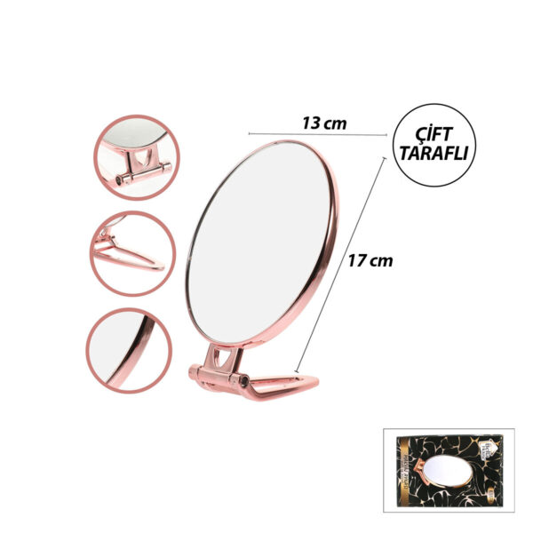 Oval - Bakır 6.5 Inc - 16.5x13cm Makyaj Aynası Çift Taraflı Katlanır Ayaklı