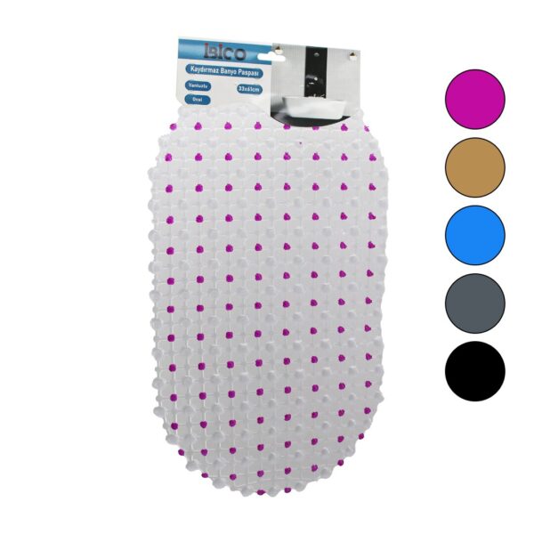 Oval - Eko PVC +vantuz Desen - Şeffaf Renkli 122pcs Vantuz Kaydırmaz Banyo - Küvet Paspas 33x61cm