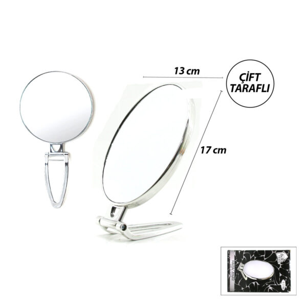 Oval - Gümüş 6.5 Inc - 16.5x13cm Makyaj Aynası Çift Taraflı Katlanır Ayaklı