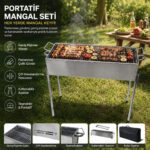Paslanmaz Mangal Portatif Ayaklı - Standlı 70 cm