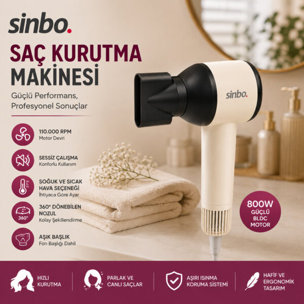 Pembe Saç Kurutma Makinesi 110.000 Rpm Sessiz Çalışma - 3 Hız - Sıcaklık Ayar Shd-1755