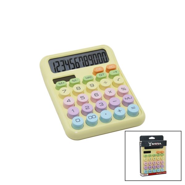 Pilli - Güneş Enerjili Daktilo Tuş Model - Renkli 12 Haneli Hesap Makinesi 16x12x2cm 162 gr