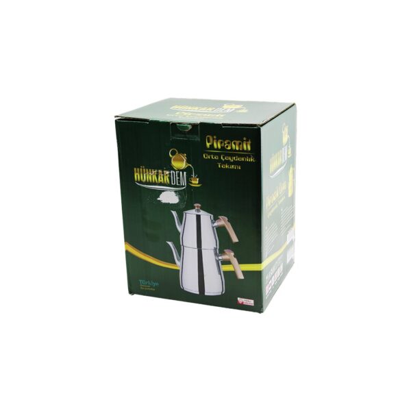 Piramit Orta Boy Çelik Çaydanlık Seti - Takımı Renkli Bakalit Kulp Üst Demlik : 1.1 lt - Alt Suluk: 2 lt Kendinden Süzgeçli