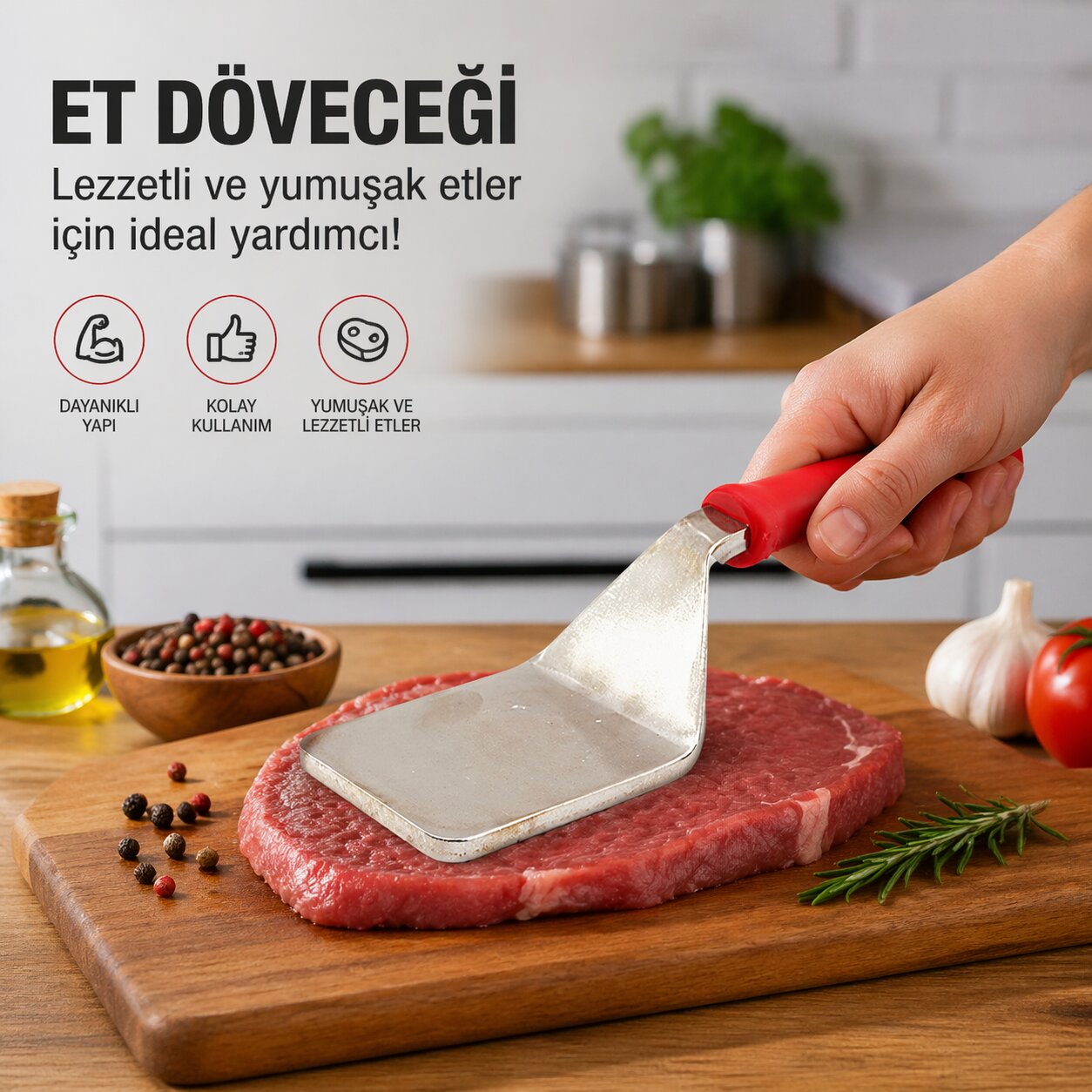 Plastik Saplı - Metal Et Dövecek