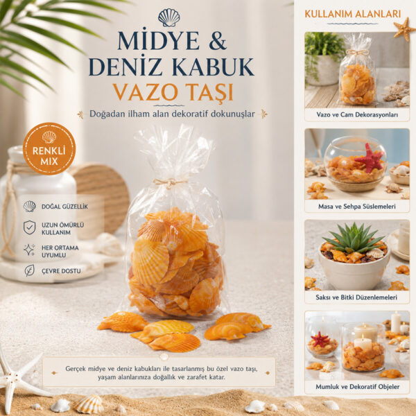 Poşetli Renkli Mix Midye - Deniz Kabuk Vazo Taşı