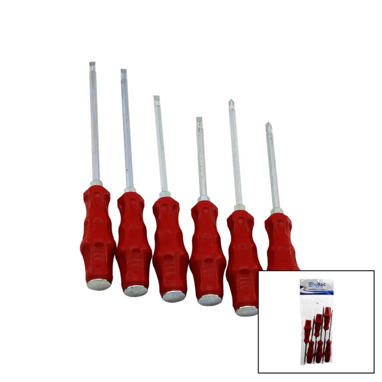 PVC Ambalaj Kırmızı - Plastik Saplı Darbeli 6lı Set Çift Taraflı Tornavida Takımı