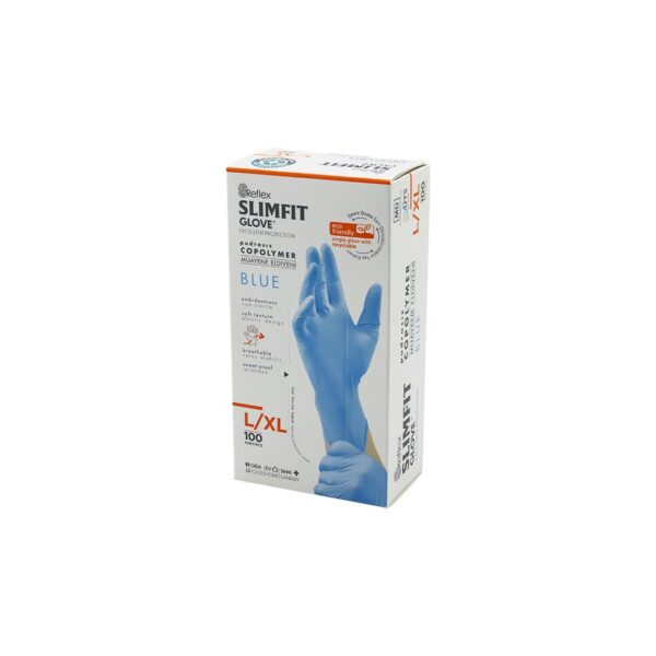 Reflex Slimfit Glove Kod-025 L-XL Mavi Pudrasız Muayene Eldiven 100lü