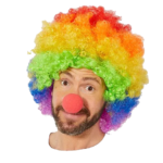 Rengarenk Gökkuşağı Afro Bonus Peruk ve Kırmızı Renk Sünger Burun 120 gr