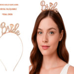 Rose Gold Renkli Taşlı “Bride” Gelin Tacı – El Yazısı Yazı Tipiyle