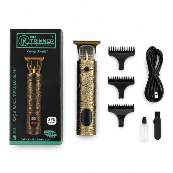 Saç - Sakal Kesme Traş Makinesi 3 Farklı Kesim USB Şarjlı 5 W - 1200 mAh - 800rpm Çift Kademeli Turbo Güç Mr-808