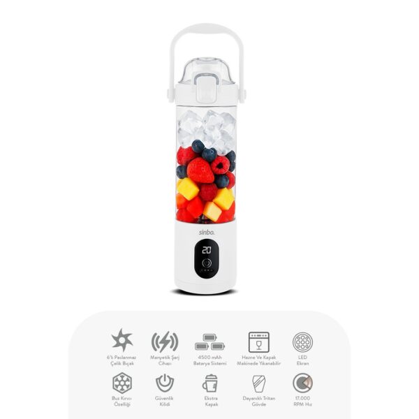 Şarjlı Taşınabilir Smoothie Blender 700mlbuz Kırma - Çelik Bıçak Manyetik Şarj 150 W 4500 mAh Shb-7504