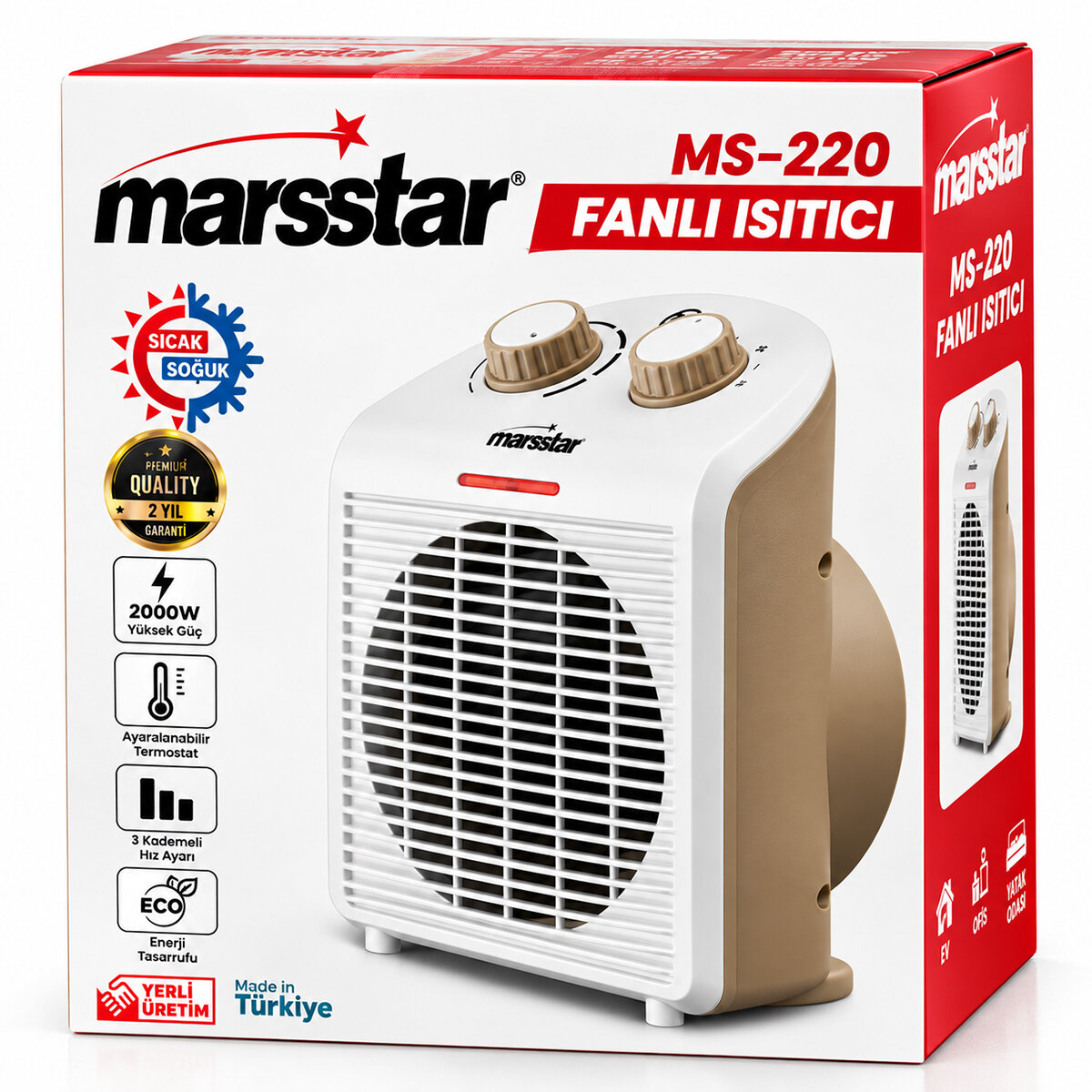 Sıcak - Soğuk Turbo Fanlı Isıtıcı 3 Kademe Hız Ayar 2000 W Ms-220