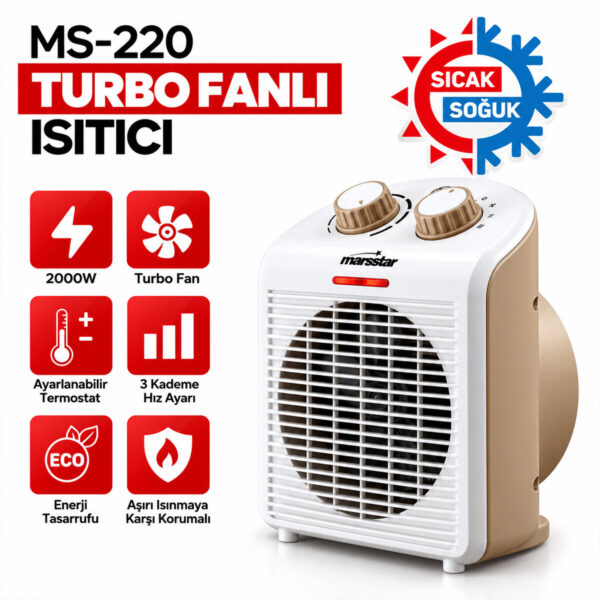 Sıcak - Soğuk Turbo Fanlı Isıtıcı 3 Kademe Hız Ayar 2000 W Ms-220