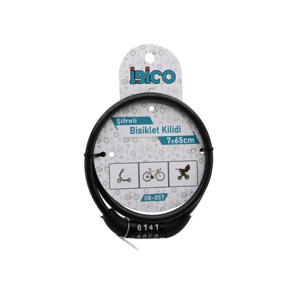 Şifreli Eko - İnce Bisiklet Kilit Çelik Tel Siyah Şeffaf Kılıf 7mmx65cm
