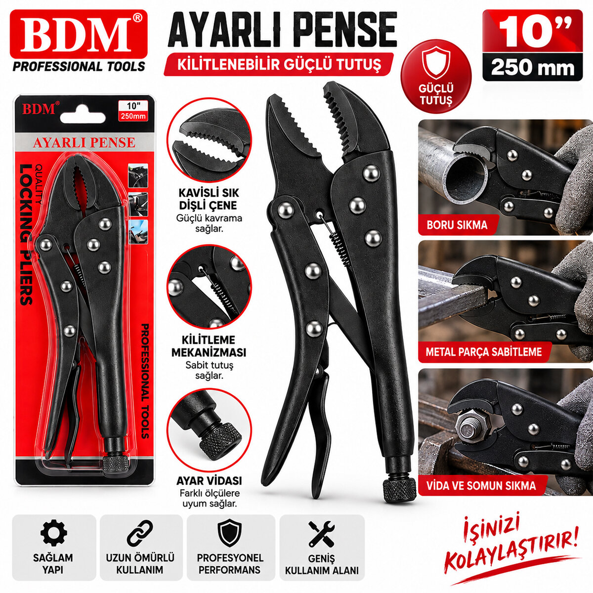Siyah 10 Inc 250 mm Komple Metal Kilitli - Ayarlı Pense