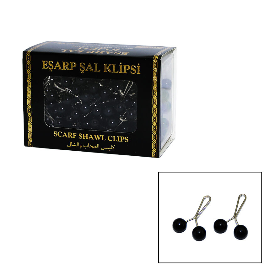 Siyah 100 Parça Eşarp Başörtü - Şal Klipsi
